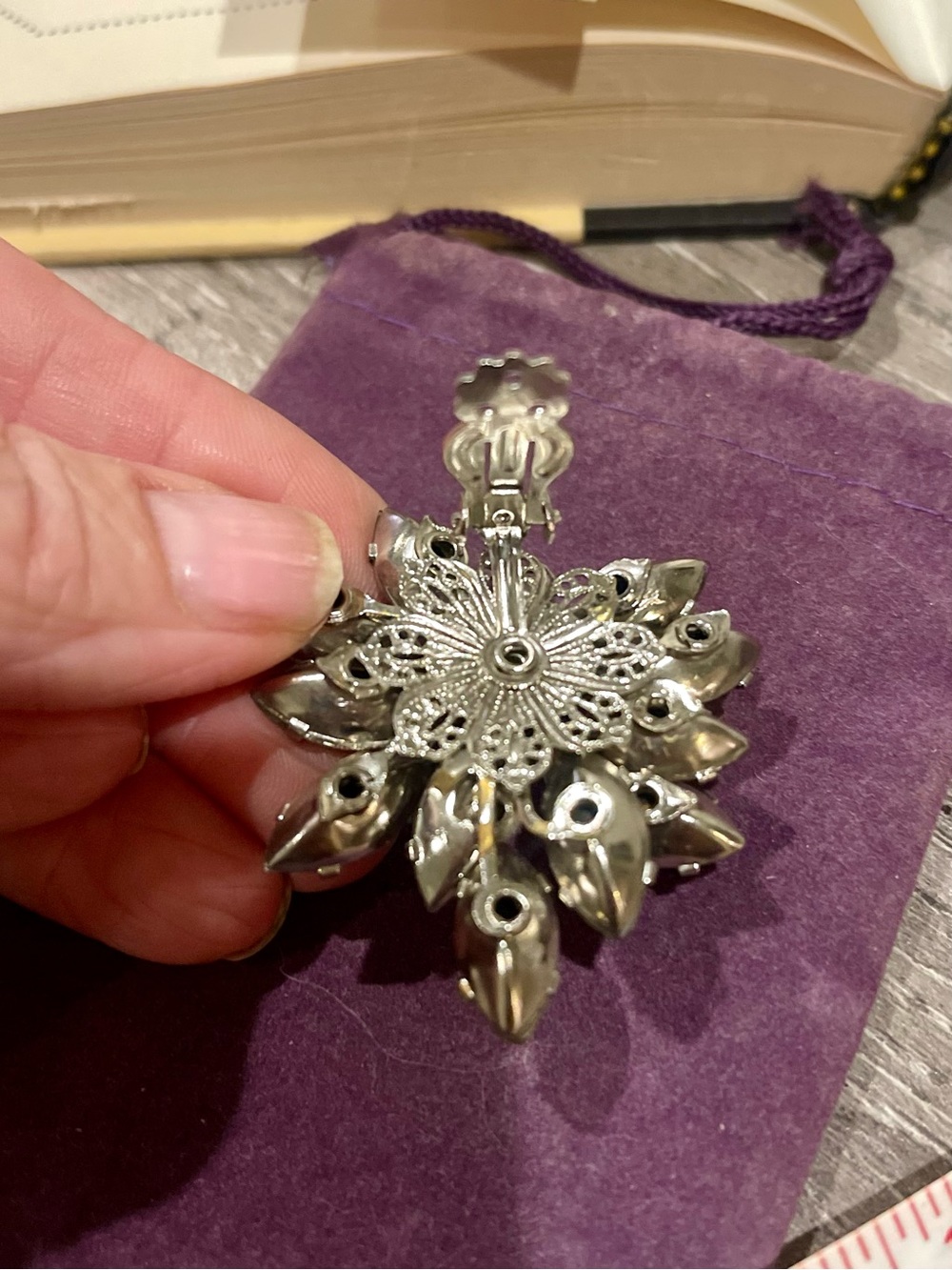 Vintage Silver Crystal Bauble - Floral Statement Clip/Bookmark/Hair piece